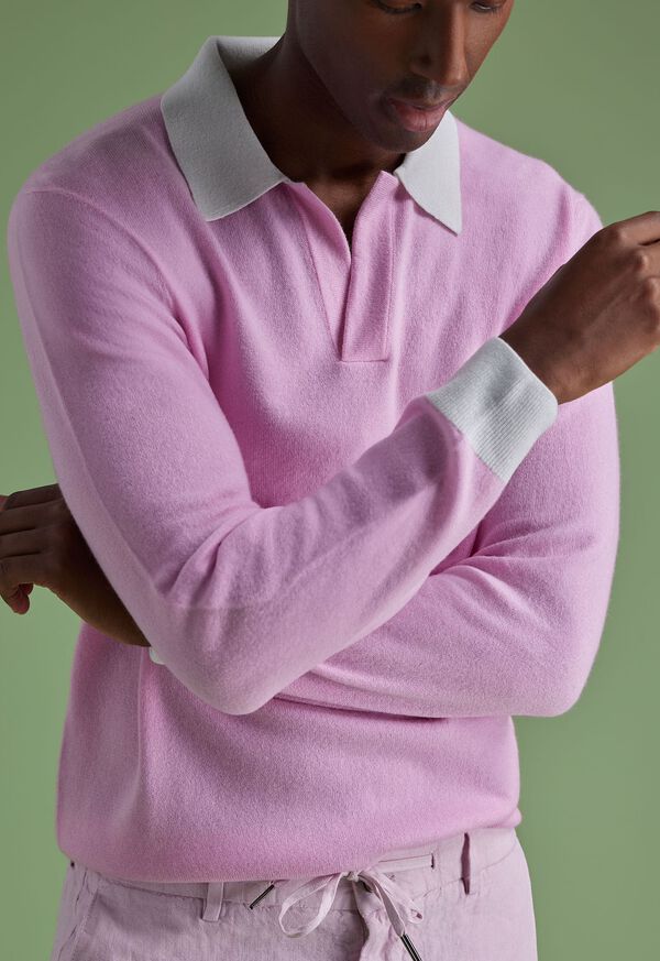 Paul Stuart Cashmere Open Collar Light Pink | AU_PAUL81126