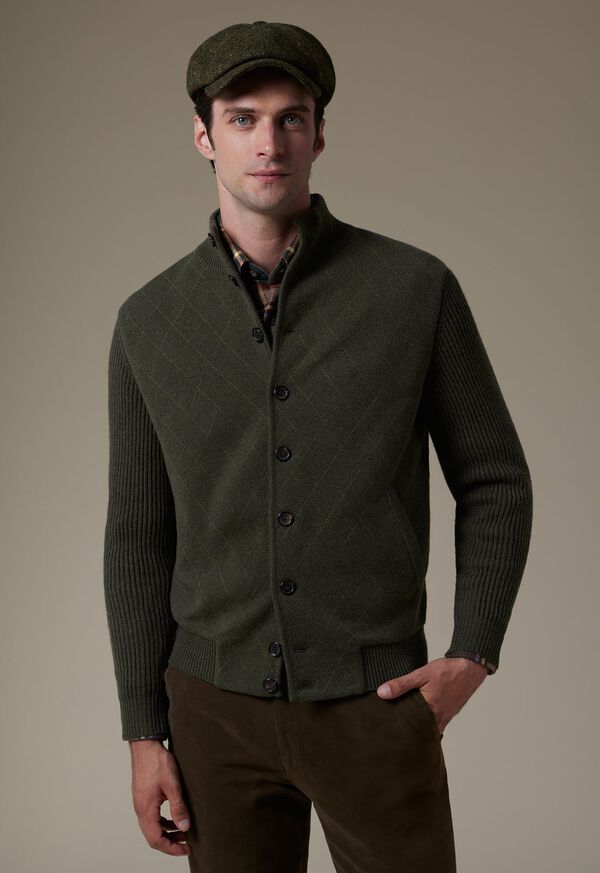 Paul Stuart Cashmere Quilted Button Front Cardigan Olive | AU_PAUL93689