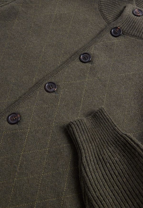 Paul Stuart Cashmere Quilted Button Front Cardigan Olive | AU_PAUL93689