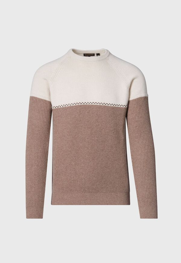 Paul Stuart Cashmere Two Tone Crewneck Cream / Grey Brown | AU_PAUL53919