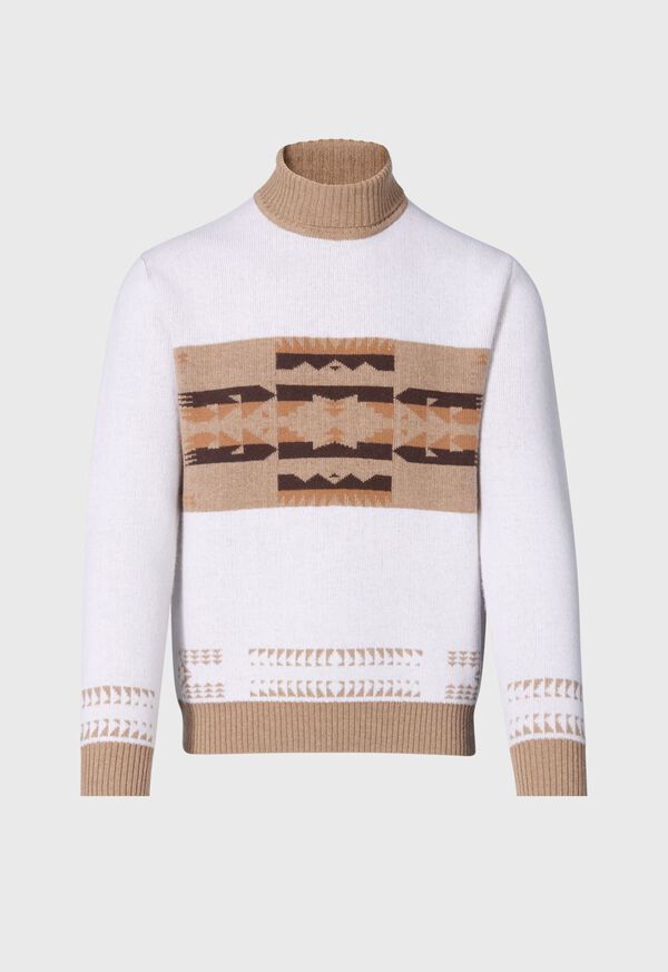 Paul Stuart Cashmere & Wool Intarsia Turtleneck Cream / Brown | AU_PAUL34122