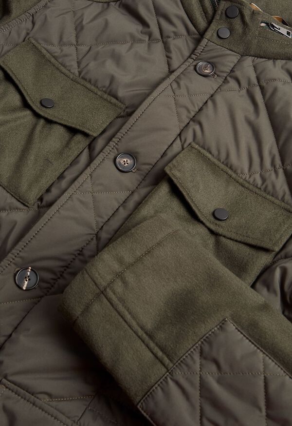 Paul Stuart Cashmere and Microfiber Quilted Field Jacket Olive | AU_PAUL35229