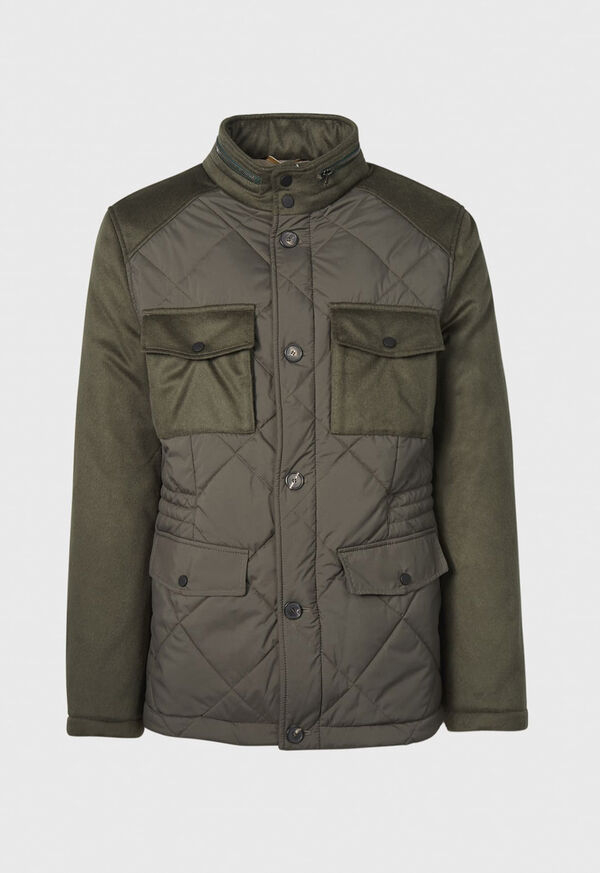 Paul Stuart Cashmere and Microfiber Quilted Field Jacket Olive | AU_PAUL35229