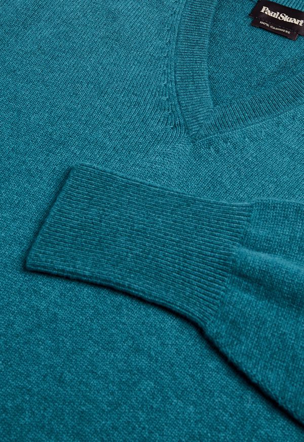 Paul Stuart Classic Cashmere Double Ply V-Neck Turquoise | AU_PAUL95001