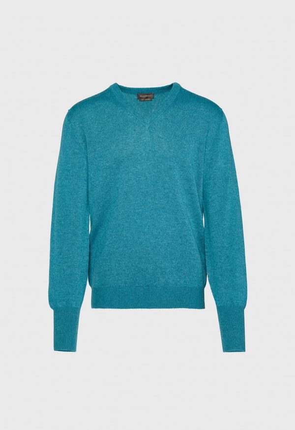 Paul Stuart Classic Cashmere Double Ply V-Neck Turquoise | AU_PAUL95001