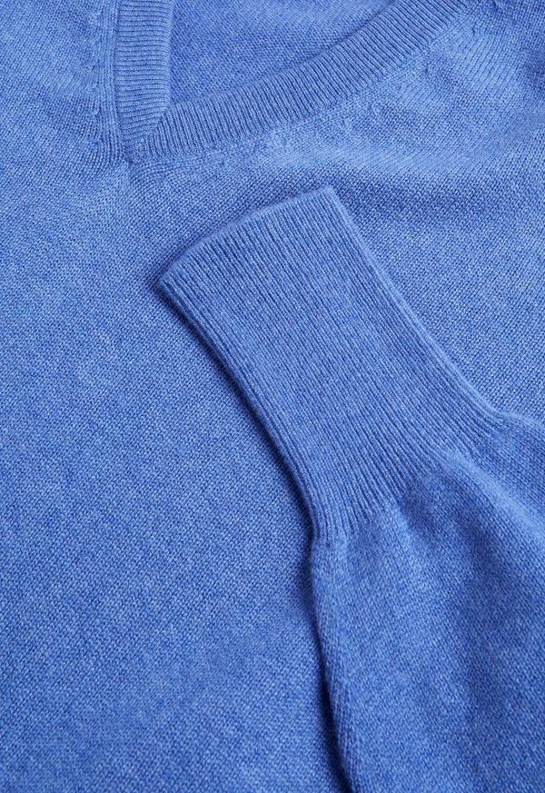 Paul Stuart Classic Cashmere Double Ply V-Neck Blue | AU_PAUL53611