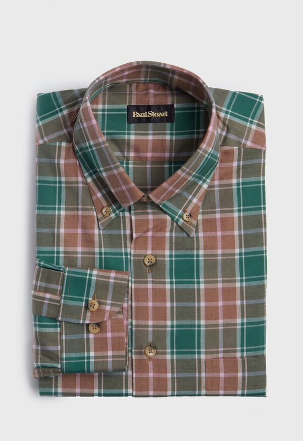 Paul Stuart Cotton Lightweight Flannel Plaid Green / Brown | AU_PAUL45415