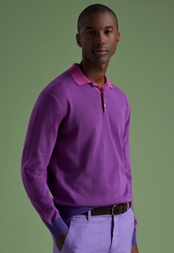 Paul Stuart Cotton Stripe Long Sleeve Purple | AU_PAUL81778