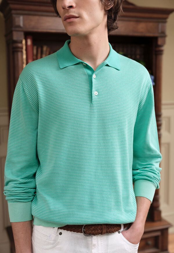 Paul Stuart Cotton Stripe Long Sleeve Turquoise | AU_PAUL75392