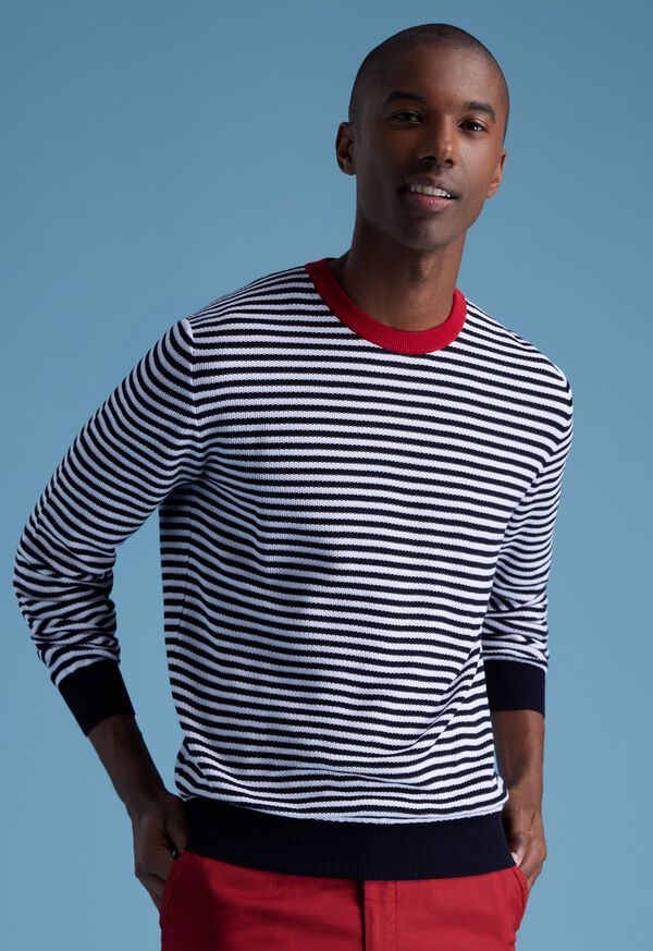 Paul Stuart Cotton Striped Crewneck Navy / White | AU_PAUL32008