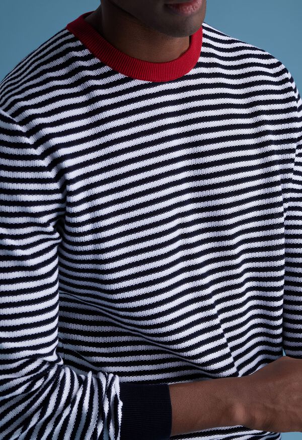 Paul Stuart Cotton Striped Crewneck Navy / White | AU_PAUL32008