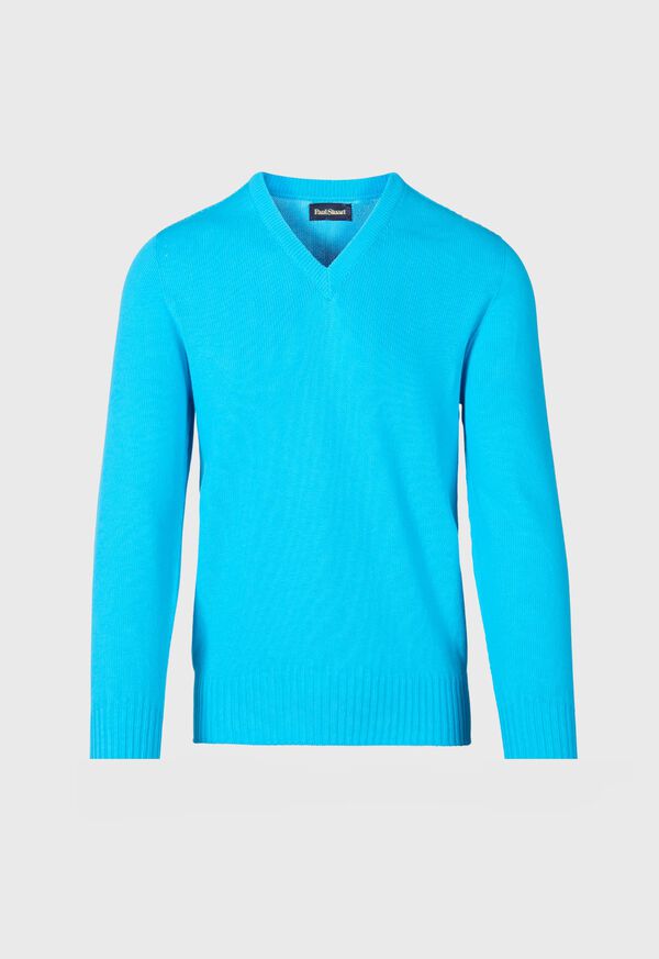 Paul Stuart Cotton V-Neck Light Turquoise | AU_PAUL32738