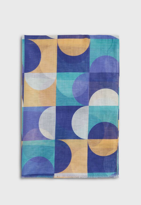 Paul Stuart Cotton & Linen Abstract Print Scarf Blue / Turquoise | AU_PAUL41555