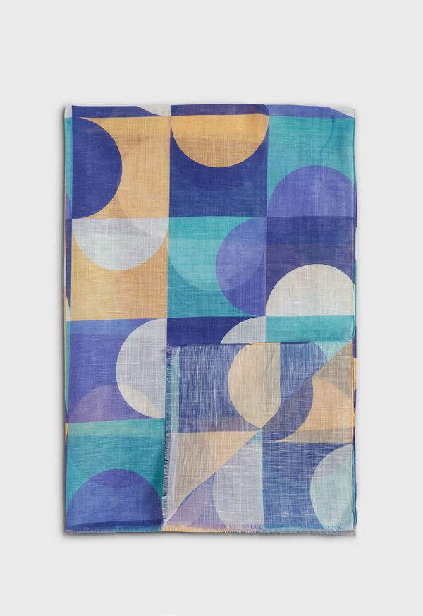 Paul Stuart Cotton & Linen Abstract Print Scarf Blue / Turquoise | AU_PAUL41555