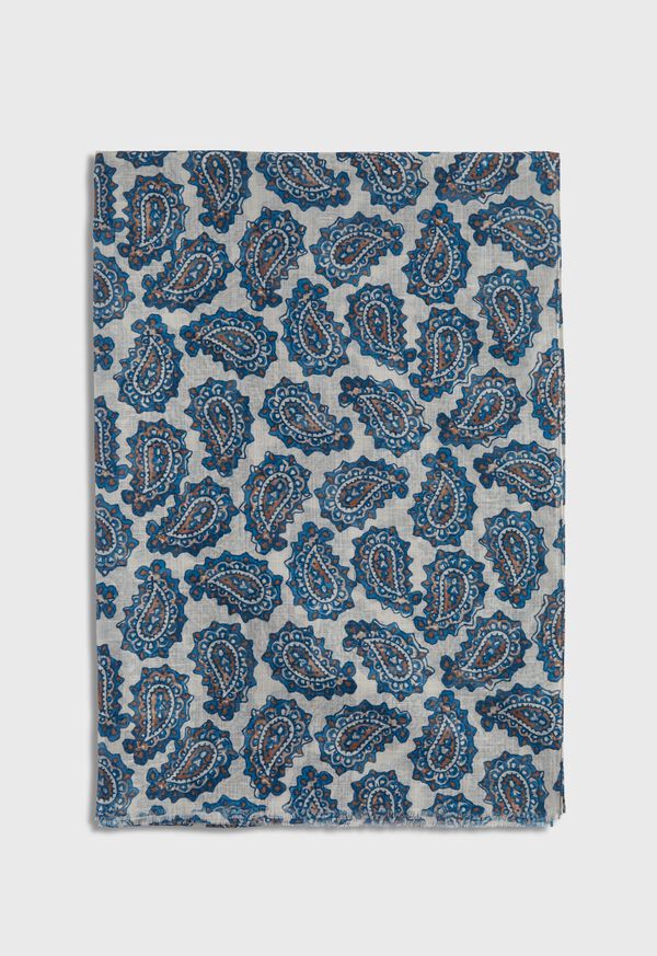 Paul Stuart Cotton & Linen Paisley Print Scarf White / Blue | AU_PAUL56454