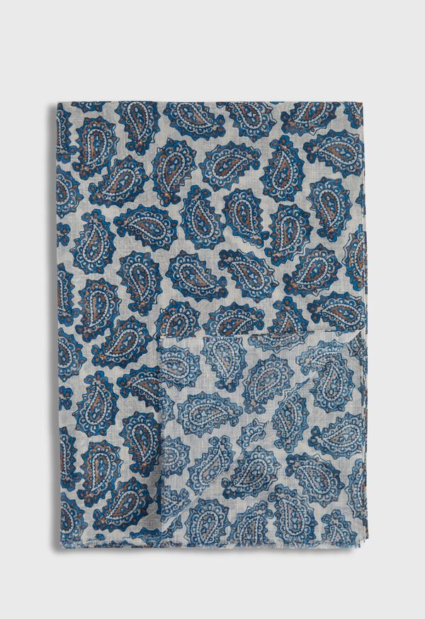 Paul Stuart Cotton & Linen Paisley Print Scarf White / Blue | AU_PAUL56454