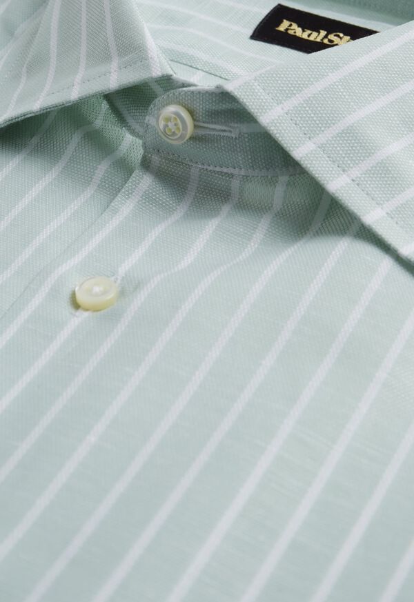 Paul Stuart Cotton & Linen Striped Olive | AU_PAUL80171