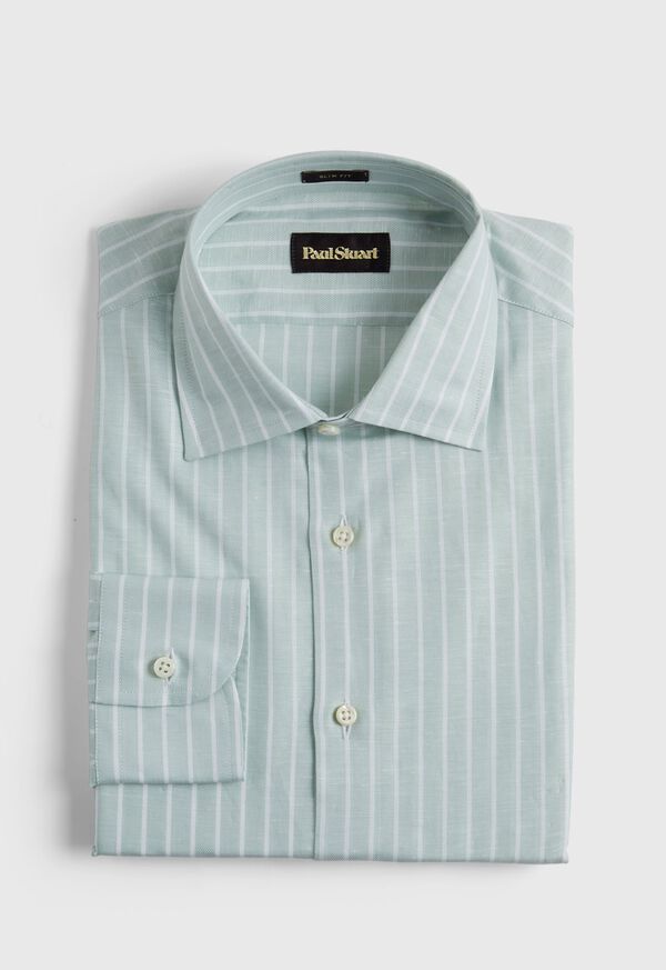 Paul Stuart Cotton & Linen Striped Olive | AU_PAUL80171