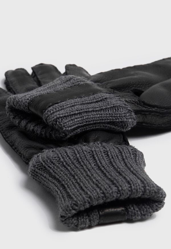 Paul Stuart Deerskin Glove with Cashmere Ribbed Cuff Black | AU_PAUL84460