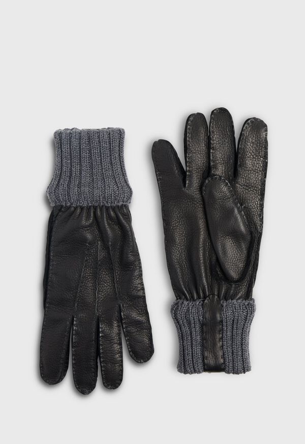 Paul Stuart Deerskin Glove with Cashmere Ribbed Cuff Black | AU_PAUL84460