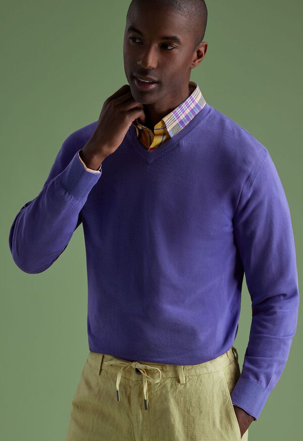 Paul Stuart Fine Gauge Cotton V-Neck Purple | AU_PAUL57508