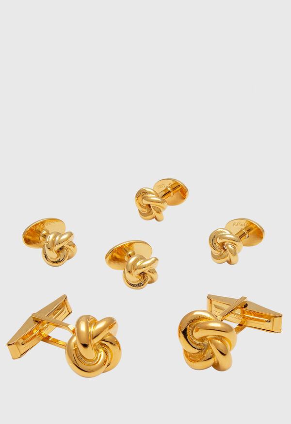 Paul Stuart Gold Plated Sterling Silver Knot Cufflink & Stud Set Gold | AU_PAUL50411