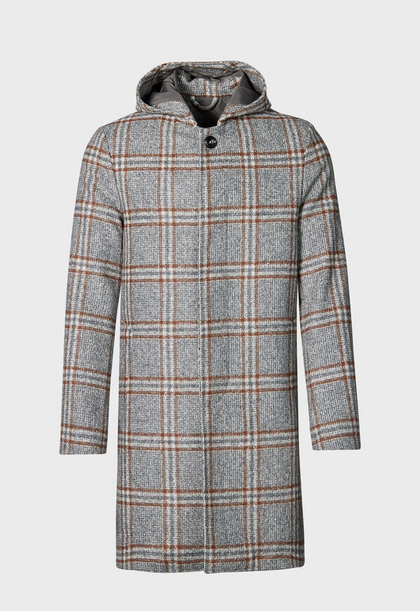 Paul Stuart Hooded Plaid Coat Grey | AU_PAUL96687