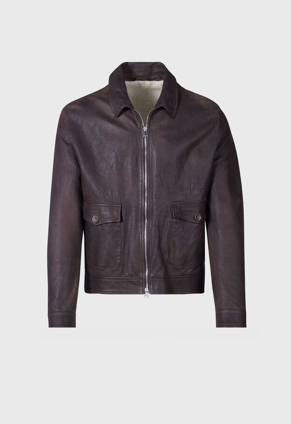 Paul Stuart Leather Bomber Jacket Brown | AU_PAUL65991