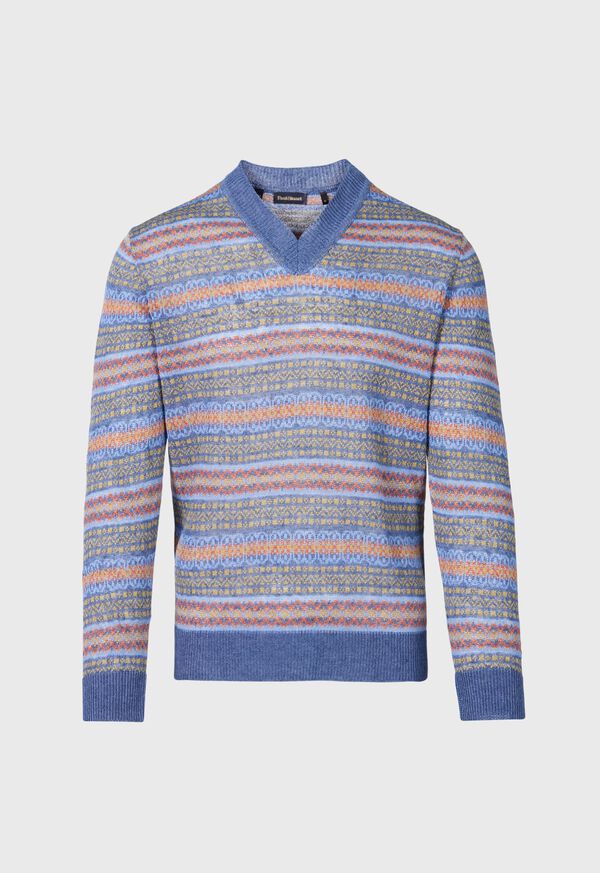 Paul Stuart Linen Fair Isle V-neck Blue | AU_PAUL98307