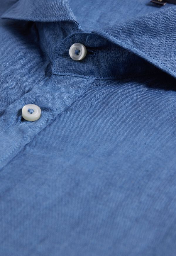 Paul Stuart Linen Half Placket Blue | AU_PAUL18751