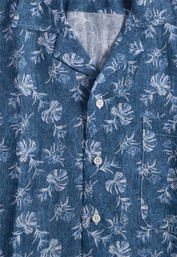 Paul Stuart Linen Leaf Print Camp Blue | AU_PAUL82713