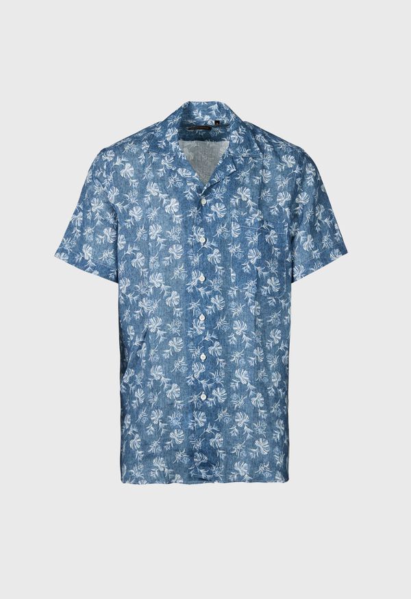 Paul Stuart Linen Leaf Print Camp Blue | AU_PAUL82713