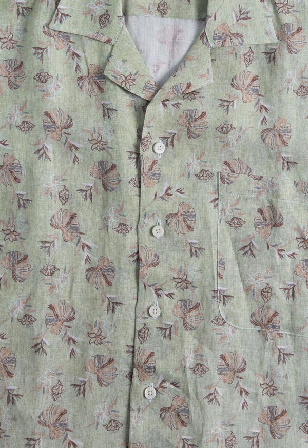 Paul Stuart Linen Leaf Print Camp Mint | AU_PAUL99824