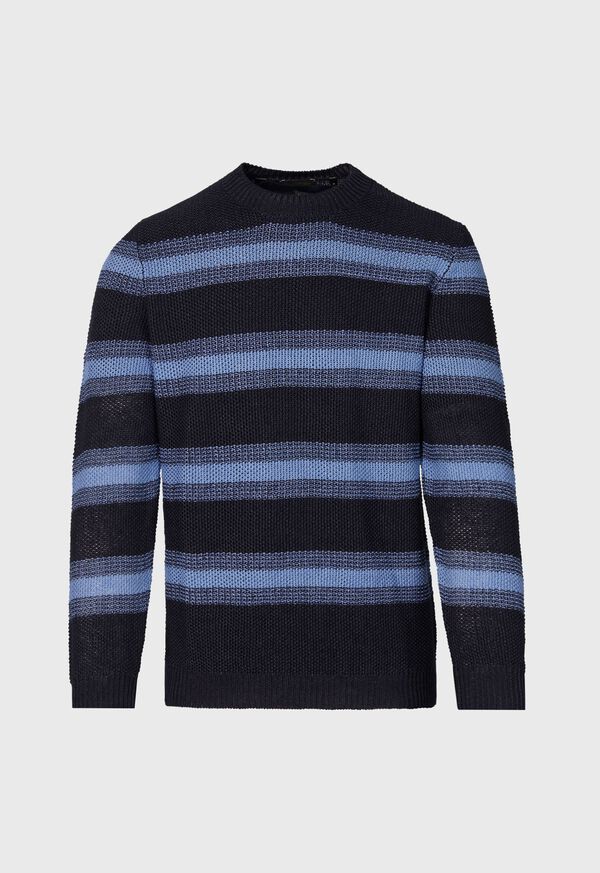 Paul Stuart Linen Mélange Stripe Crewneck Navy / Light Blue | AU_PAUL61789