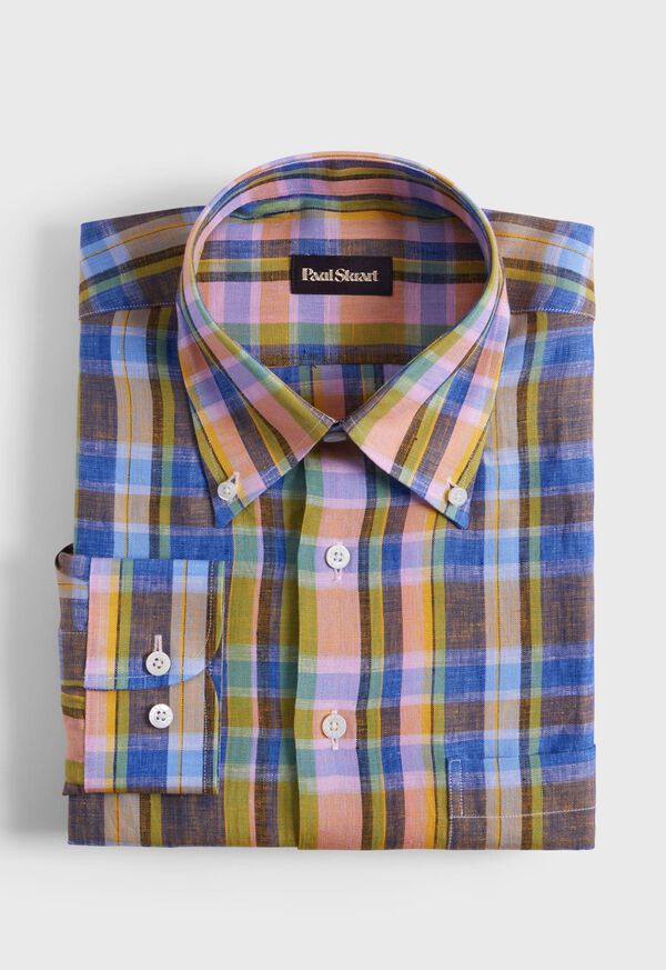 Paul Stuart Linen Plaid Orange / Green | AU_PAUL93669