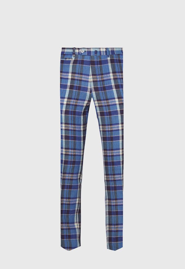 Paul Stuart Linen Plaid Plain Front Blue | AU_PAUL46445