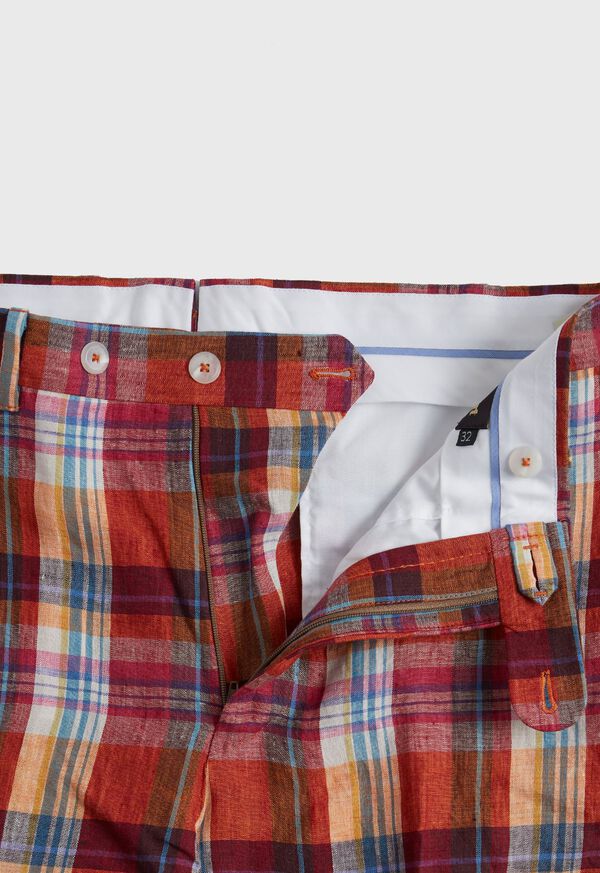 Paul Stuart Linen Plaid Plain Front Red | AU_PAUL40260