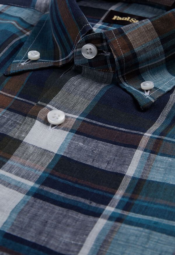 Paul Stuart Linen Plaid Turquoise | AU_PAUL36116