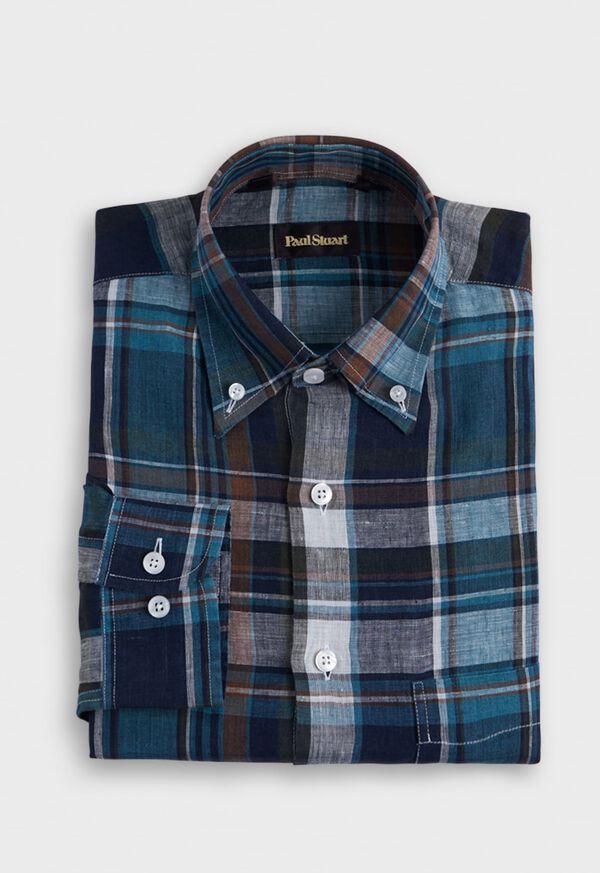 Paul Stuart Linen Plaid Turquoise | AU_PAUL36116