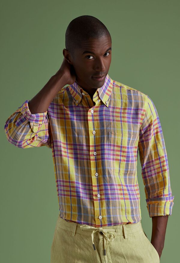 Paul Stuart Linen Plaid Yellow / Purple | AU_PAUL45976