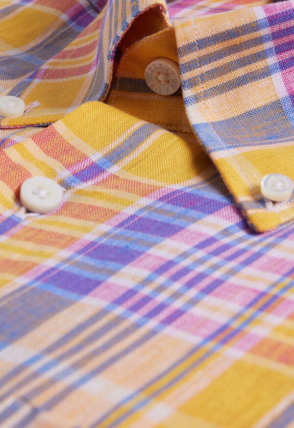 Paul Stuart Linen Plaid Yellow / Purple | AU_PAUL45976