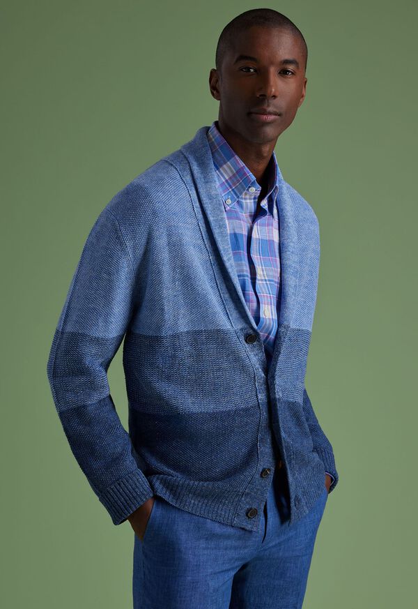 Paul Stuart Linen Rice Stitch Dégradé Cardigan Blue | AU_PAUL59786