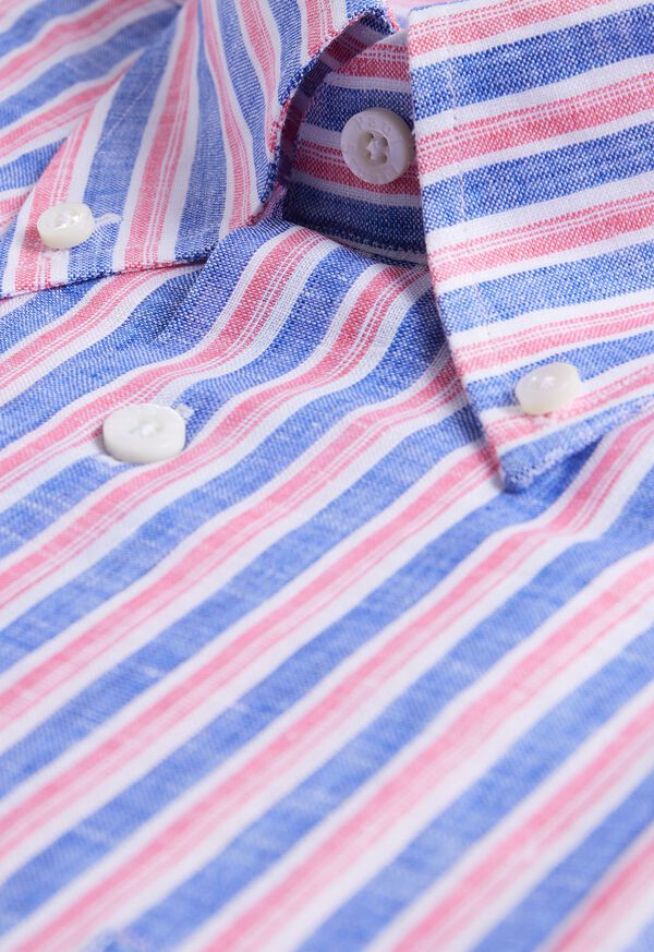 Paul Stuart Linen Shadow Stripe Blue / Red | AU_PAUL13834