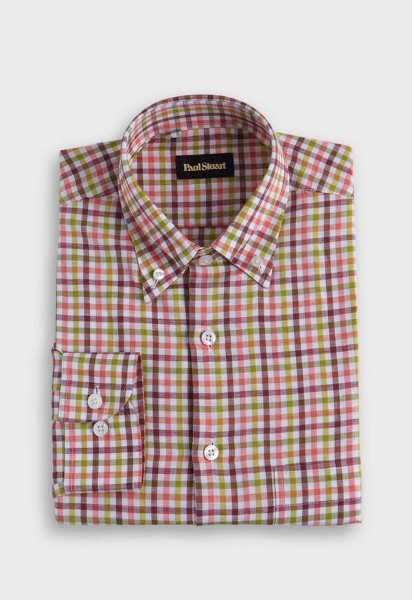 Paul Stuart Linen Small Check Burgundy / Light Green | AU_PAUL35754