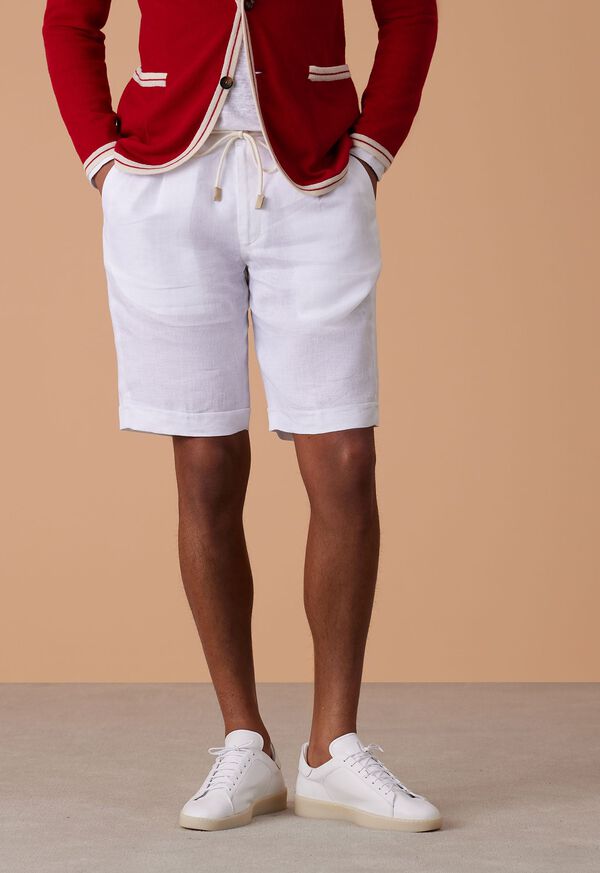 Paul Stuart Linen Tucked Pleat Bermuda Short White | AU_PAUL46236