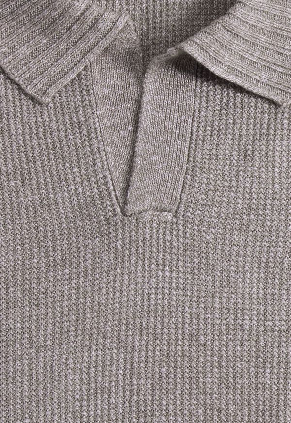 Paul Stuart Linen & Cotton Knit Open Collar Grey Brown | AU_PAUL90811