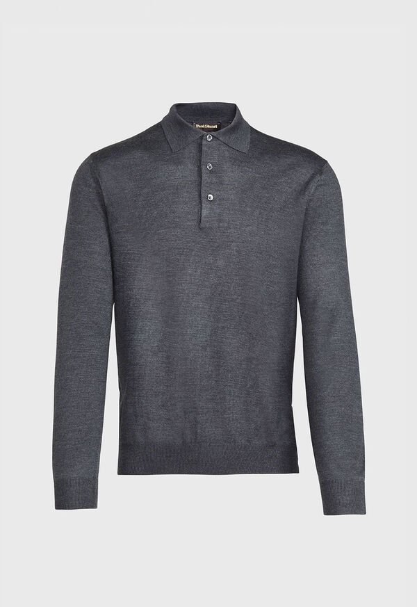 Paul Stuart Long Sleeve Merino Wool Polo Shirt Grey | AU_PAUL90690