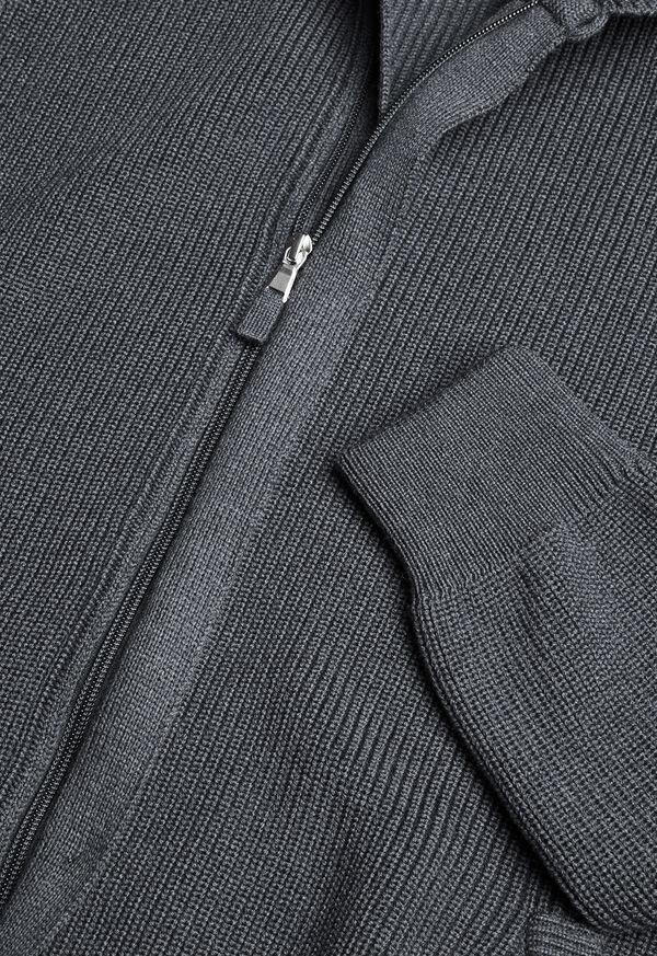 Paul Stuart Merino Wool Ribbed Full Zip Cardigan Grey | AU_PAUL19741