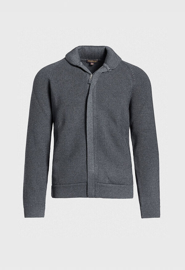 Paul Stuart Merino Wool Ribbed Full Zip Cardigan Grey | AU_PAUL19741