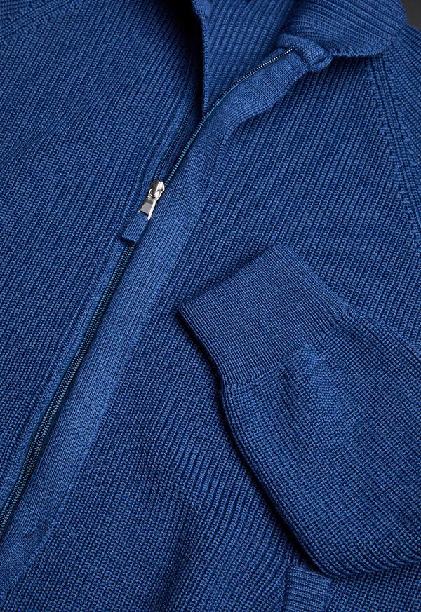 Paul Stuart Merino Wool Ribbed Full Zip Cardigan Blue | AU_PAUL30719